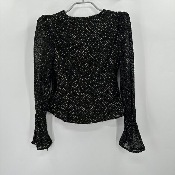 House of Harlow x REVOLVE V-Neck Blouse size XS Black with Gold Dots - Picture 8 of 8
